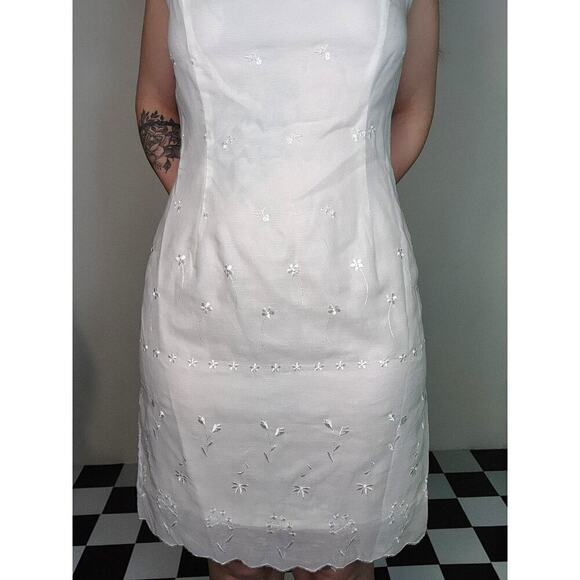 NWT A.B.S by Allen Schwartz Poplin White Y2k Midi Tank Dress Embroidered Flowers - Picture 4 of 9